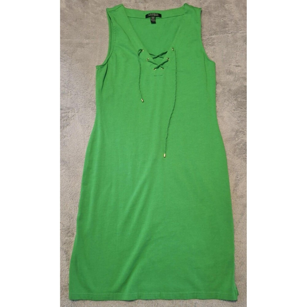 Lauren Ralph Lauren Dress Tank Top Style Green Front Lace Up Tie Size Medium